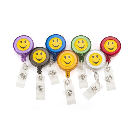 Officeship Retractable Smile Face Badge Reels 7 PCS, Assorted Colors-Smile Face 7PCS