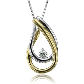 14k Two Tone White and Yellow Gold Tear Drop Diamond Pendant Necklace (GH, SI-I, 0.12 carat)