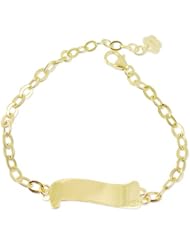 14k Yellow Gold, Rolo Link Chain Scroll ID Kids Children Bracelet 8mm WIde