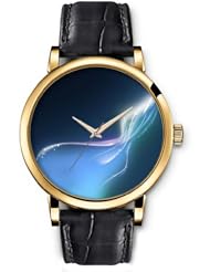 SPRAWL Aanalog Fashion Series Gold Ladies Watches of Genuine Black Leather Strap,Unique Wrist Watch for Women Girls Designed with Glossy white lines blue background