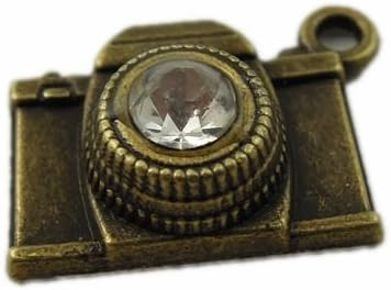 GraceAngie(TM) Antique Style Bronze Tone Camera Rhinestone Alloy Charm Pendants 20pcs-31012