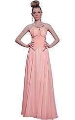 Chiffon/Polyester Halter Lace Draped Beaded Bandage Dress/Evening Dress/Bridesmaid Dress/Party Dress/Wedding Dress 