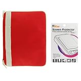 Red Fabric Neoprene Sleeve Case + Clear Reusable LCD Screen Protector for Amazon Kindle DX 9.7" 9.7-inch Wireless Reading Device