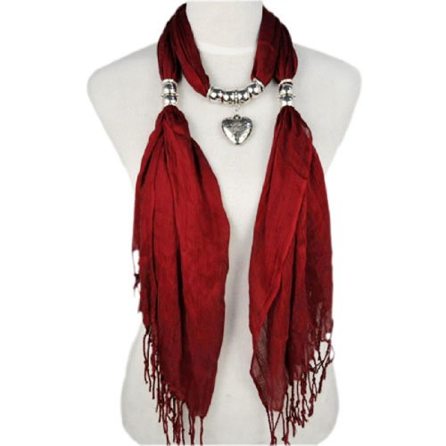 Huan Xun Women's Retro Heart Pendant Jewelry Necklace Wrap Scarves