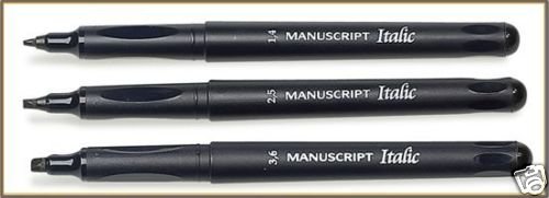 Manuscript Calligraphy Marker Pens Pack of 3 - Color: Black