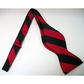 Marlon Garci 100% Silk Self-Tie Red & Black Stripe Bow Tie - UGA, Texas Tech, Louisville, San Diego State, Northern Illinois