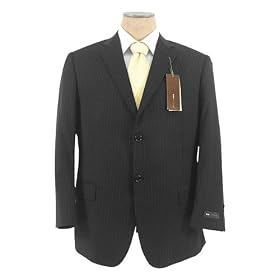 BCBG Attitude Mens Single Breasted 2 Button Black Pinstripe Wool Suit - Size 42R