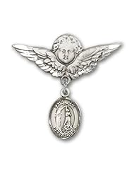 Sterling Silver Baby Badge with St. Zoe of Rome Charm and Angel with Wings Badge Pin