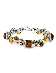 Multicolor Amber Sterling Silver Large Designer Bracelet 7.5 Inches