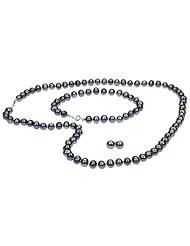 Black Cultured Pearl Earring, Necklace and Bracelet Set 5-6 mm with 14K White Gold Clasp