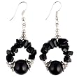 Handmade Black Agate Dangle Earrings With Antiqued Silver Beads