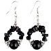 EXP Handmade Black Agate Dangle Earrings With Antiqued Silver Beads