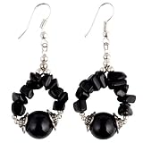 EXP Handmade Black Agate Dangle Earrings With Antiqued Silver Beads