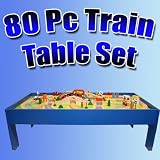 80 Piece Wooden Train Table Set. Compatible with Thomas the Tank Engine Train and Brio.