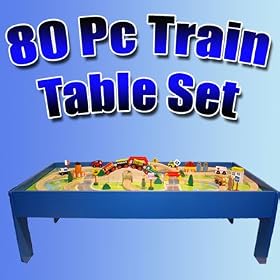 80 Piece Wooden Train Table Set. Compatible with Thomas the Tank Engine Train and Brio. by Conductor Carl Thomas the Tank Engine Train Compatible