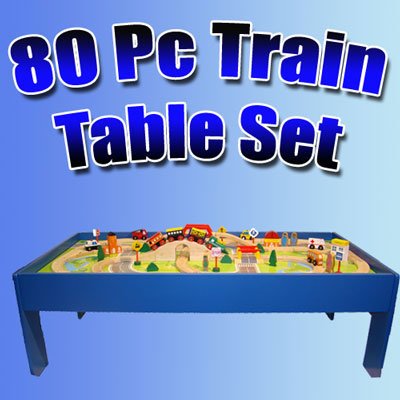 41sxZaw4LpL 80 Piece Wooden Train Table Set. Compatible with Thomas the Tank Engine Train and Brio.