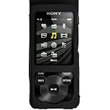 iGadgitz Black Leather Case for Sony Walkman NWZ-E585 with Detachable Carabiner + Screen Protector