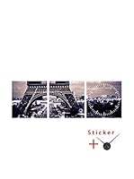 Ambiance Live Vinilo Decorativo 3 Piezas Eiffel Tower view and (Clock) Negro/Blanco