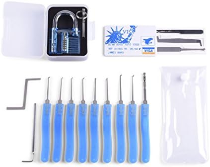 Relockd 11-Piece Professional Locksmith Lock Pick Set with Transparent Padlock Trainer - Bonus: 5-Piece Credit Card Lock Picking Tool Kit &amp; FREE Instructional EBook