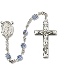 St. Tarcisius Patron Saint St. Sterling Silver Rosary w/Patron Saint Medal Center Catholic Religious Necklace Prayer w/Swarovski Austrian Tin Cut Crystal & Gemstone Beads Crucifix