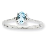 10k White Gold Polished Geniune Diamond & Aquamarine Birthstone Ring