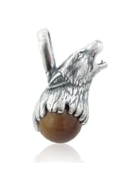 Sterling Silver Howling WOLF Head on Tiger Eye Pendant