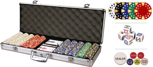 ChipsAndGames Premium Set of 500 3-Tone Diamond Suited Poker Chips with 6 dealer buttons & More