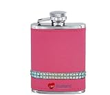 Hip Flask 2.5oz Pink Diamante Band Leather Flask