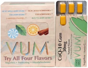VUM Coq-10 Gum, 30 Mg Fruit Mint Flavor (10 Packs, 12 Pieces Per Pack)