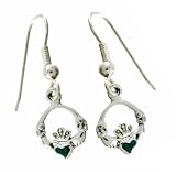 Claddagh Earrings with Green Stone