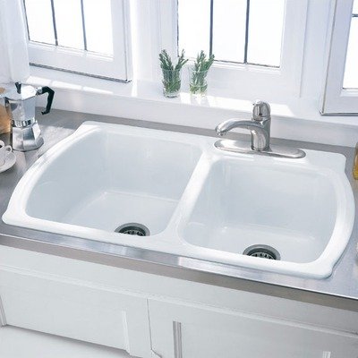 American Standard 7048.804.021 Chandler Double Bowl Top Mount Kitchen Sink, Bone