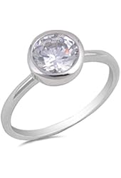 Round Cubic Zirconia Bezel .925 Sterling Silver Ring Sizes 4-12