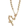 14K Gold Filled Rosary Necklace w/ Cross Pendant 24 inch - Ideal Gift For Father, For Him, Birthday, Anniversary, Bridal, Wedding, Engagement