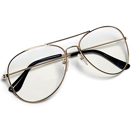 Retro Tear Drop RX Aviator Clear Lens Non Prescription Glasses (Gold)