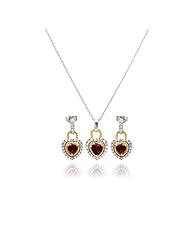 Nickel Free Sterling Silver Pendant & Earring Sets Red CZ Center Heart Set