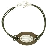 Sterling Silver Rhodium Plated opal and White CZ and Leather Bracelet