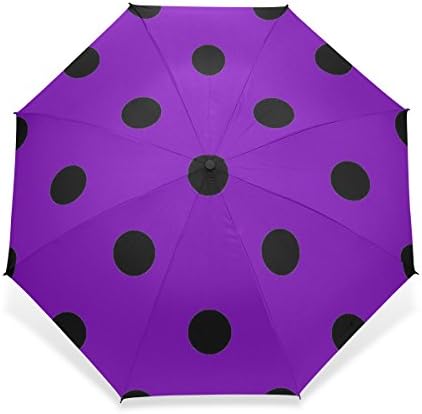 WORLDTEX Unique Design Cute Black Purple Polka Dot Windproof Travel Umbrella