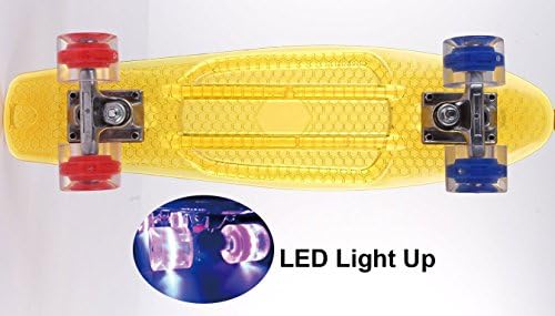 Voyage Plastic Cruiser Graphic Complete Skateboard for Beginners, Transparent Deck, High Strength Flexible Colorful Deck, Colored Aluminum Alloy Truck, Ultra Smooth Bearing, PU Wheel (Yellow)