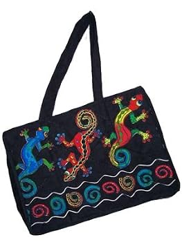 Quilted Beach Bag and Pareo 3 Piece Set, Geckos
