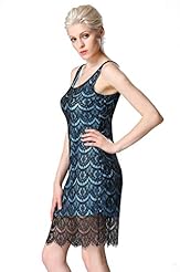 Sexy Sleeveless Spaghetti Strap Polyester Above the Knee Round Neck Lace Backless Mini Dress 