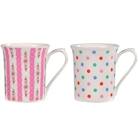 Churchill China Cath Kidston Pastel Pink & Spot Gift Box of 2 Mugs