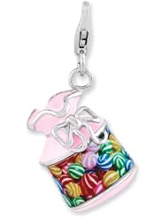 Sterling Silver Enameled 3-D Candy Jar w/Lobster Clasp Charm