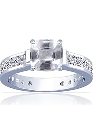 Platinum Cushion Cut White Sapphire Ring With Sidestones