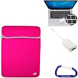 Bundle Set: Apple MacBook Pro / MacBook Air 13.3 Inch Black / Pink Laptop Carrying Case Reversible Sleeve, Keyboard Silicone Skin Cover, Mini DisplayPort Male to HDMI Female Adapter, and a Free Carabiner Key Chain