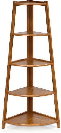 Furinno FNAJ-11112EX Yaotai 5-Layer Corner Ladder Garden Shelf, Cherry