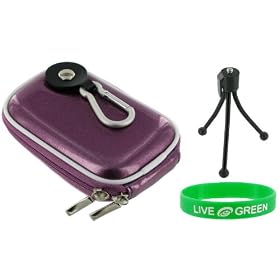 Hard Carrying Case (Candy Lilac) and Tripod for Sony DSCP150/B Digital Camera Black