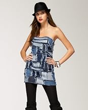Denim Patchwork Strapless Mini Dress