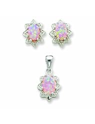 Genuine .925 Sterling Silver Created Opal & CZ Pendant & Earring Set. 100% Satisfaction Guaranteed.