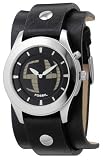 Fossil JR8122 Gents Black Leather Cuff Watch with Animated Analog Dial