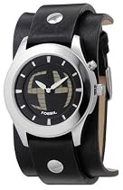 Fossil JR8122 Gents Black Leather Cuff Watch with Animated Analog Dial